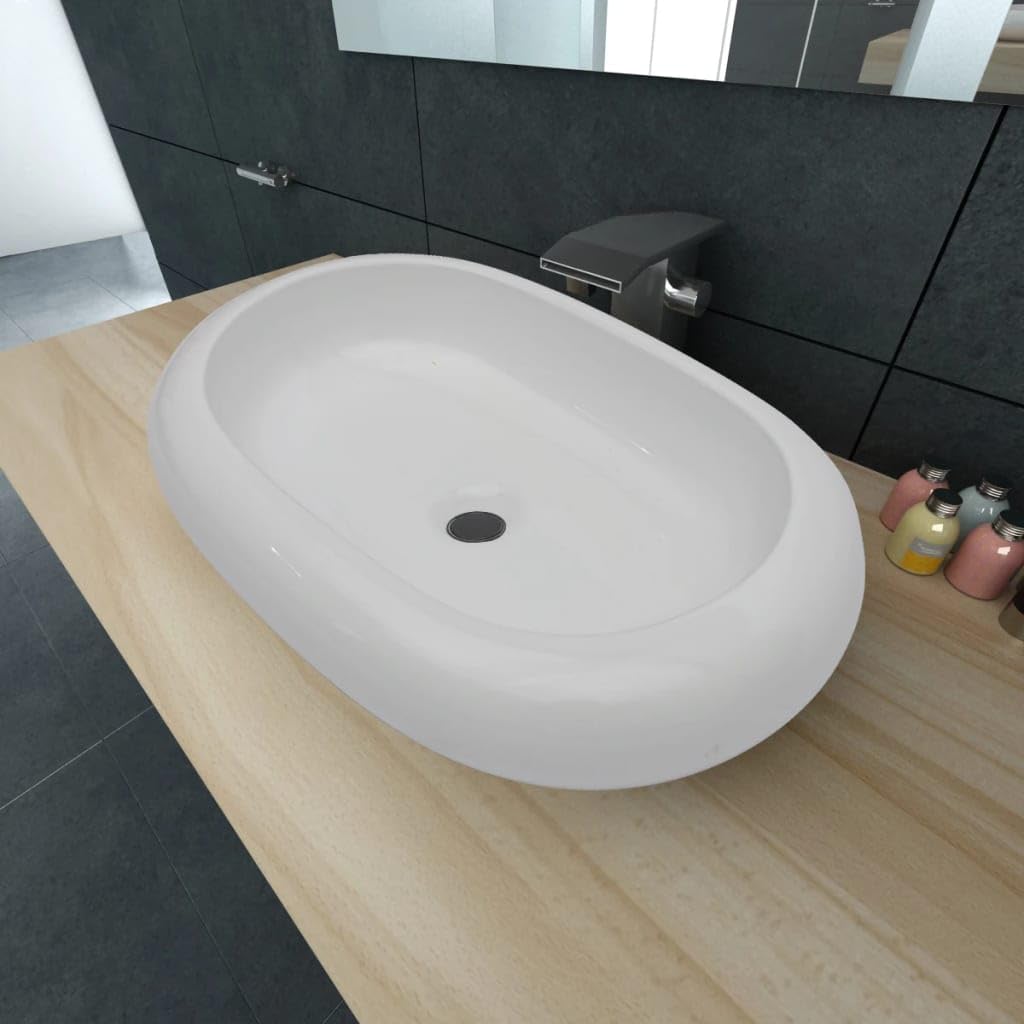 SKM Keramik Waschtisch Waschbecken Oval Weiß 63 x 42 cm,Heimwerkerbedarf,Sanitärbedarf,Sanitärkeramik & Armaturen,Waschbecken & Spülen,Badezimmer-Waschbecken,Weiß,10.8KG,140673
