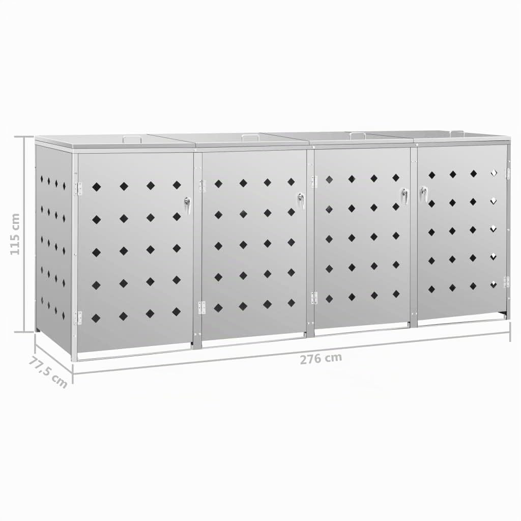 vidaXL Mülltonnenbox für 4 Tonnen Müllbox Mülltonnenverkleidung Mülltonne Mülltonnenbox Müllcontainer Gerätebox 240L Edelstahl Silbern