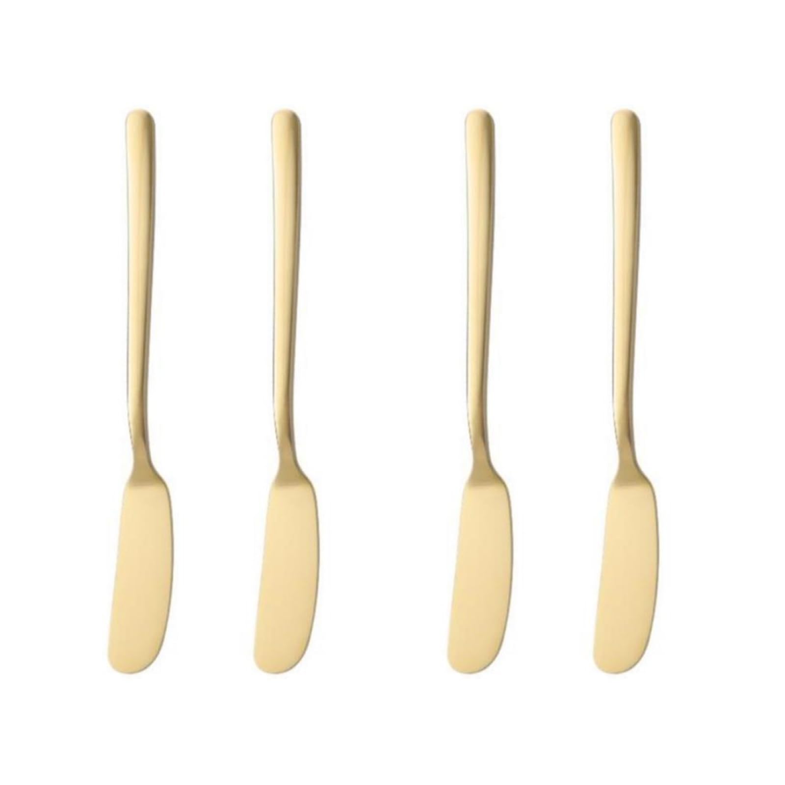 4 Pcs Stainless Steel Butter and Cheese Spreader Knife Set, Ergonomic Design for Easy Spreading, Ideal for Jam, Butter, and Cheese on Charcuterie Boards, Gold Finish