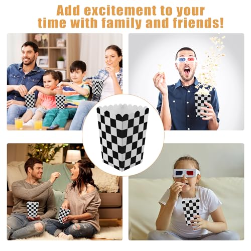 Image of 50 Pcs Checkered Popcorn Boxes Mini Paper Popcorn Bags for Race Car Party for Movie Nights Birthday Wedding (Black Checkered)