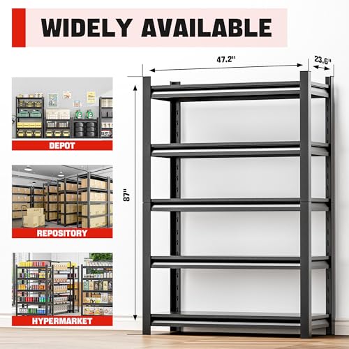 Image of OLLRRACT Metal Garage Shelving - 5 Shelf Heavy Duty Storage Rack for Garage Organization, Shelf Organizer for Tools, Supplies, and More, High Capacity Storage Shelves 24 inch D x48 W x87 H