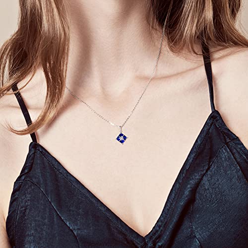 AGVANA 14K Solid White Gold Diamond Created Gemstone Pendant with Sterling Silver Chain Starburst Birthstone Necklace Fine Jewelry Anniversary Birthday Gifts for Women Mom Wife Her3
