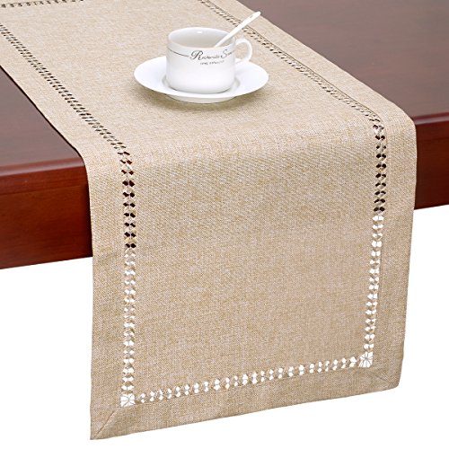 Grelucgo Handmade Hemstitch Beige Table Runner Or Dresser Scarf, Rectangular 14 By 36 Inch #TOP6