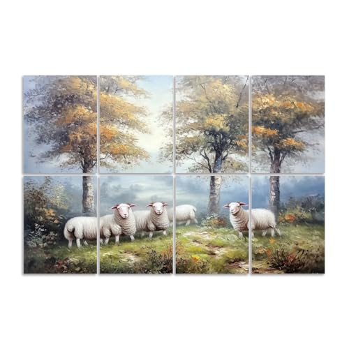 8 Paneles Acústicos Artísticos Absorbentes de Sonido, Vintage con Diseño de Ovejas y Árboles en Estilo Granero, Autoadhesivos, para Estudios de Grabación y Oficina 48"x32" miniatura 1