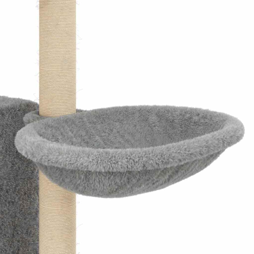 Árbol rascador de 131 cm con troncos de sisal, color gris claro | Torre de escalada estable para el salón con cueva de peluche, hueco para tumbarse y funda de felpa para gatos para relajarse.