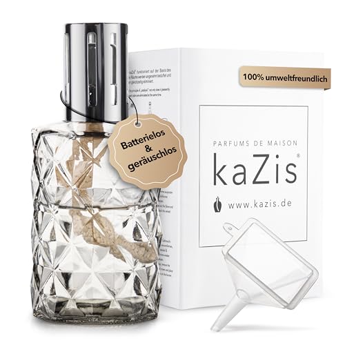 KAZIS® I Lámpara catalítica I Lámpara aromática I Cristal I XXL I 400 ml Contenido I Gris rombos