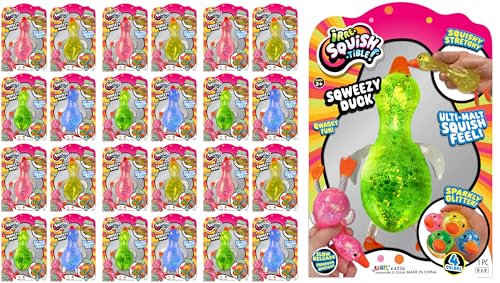 JA-RU Squishy Glitter Duck Fidget Toy Bulk (24 Pk) 4536-24s