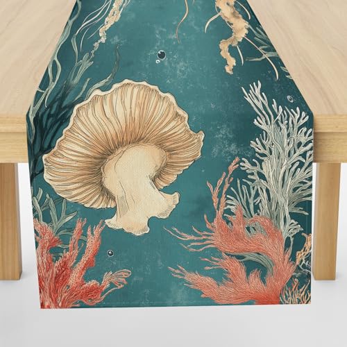 Meugesoi Chemin de Table Corail Méduse Nappe Décoration de Table Lin Lavable 30x180 cm Thème...