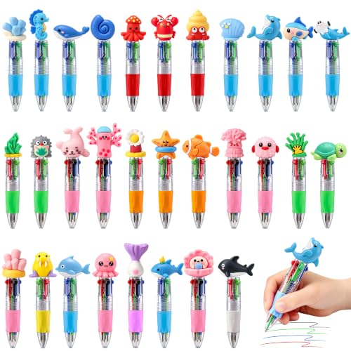 Image of CZWZ 30Pcs Mini Multicolor Pens in One 4-in-1 Cute Pens Bulk for Kids, Ballpoint Pen for Birthdays and Parties, Fun Gifts Assorted Ink Kawaii Pen(Ocean Animals)