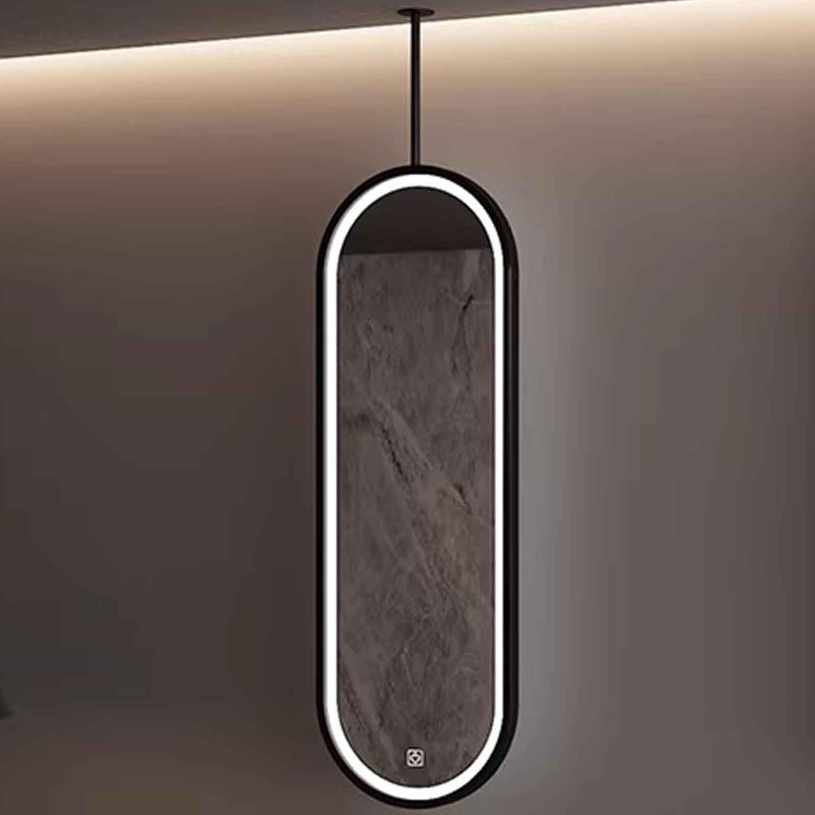 FGXHHS with LED Lights, Ceiling Suspended Black Metal Frame and Hanging Rod Makeup Vanity Mirrors(50cmx80cm)