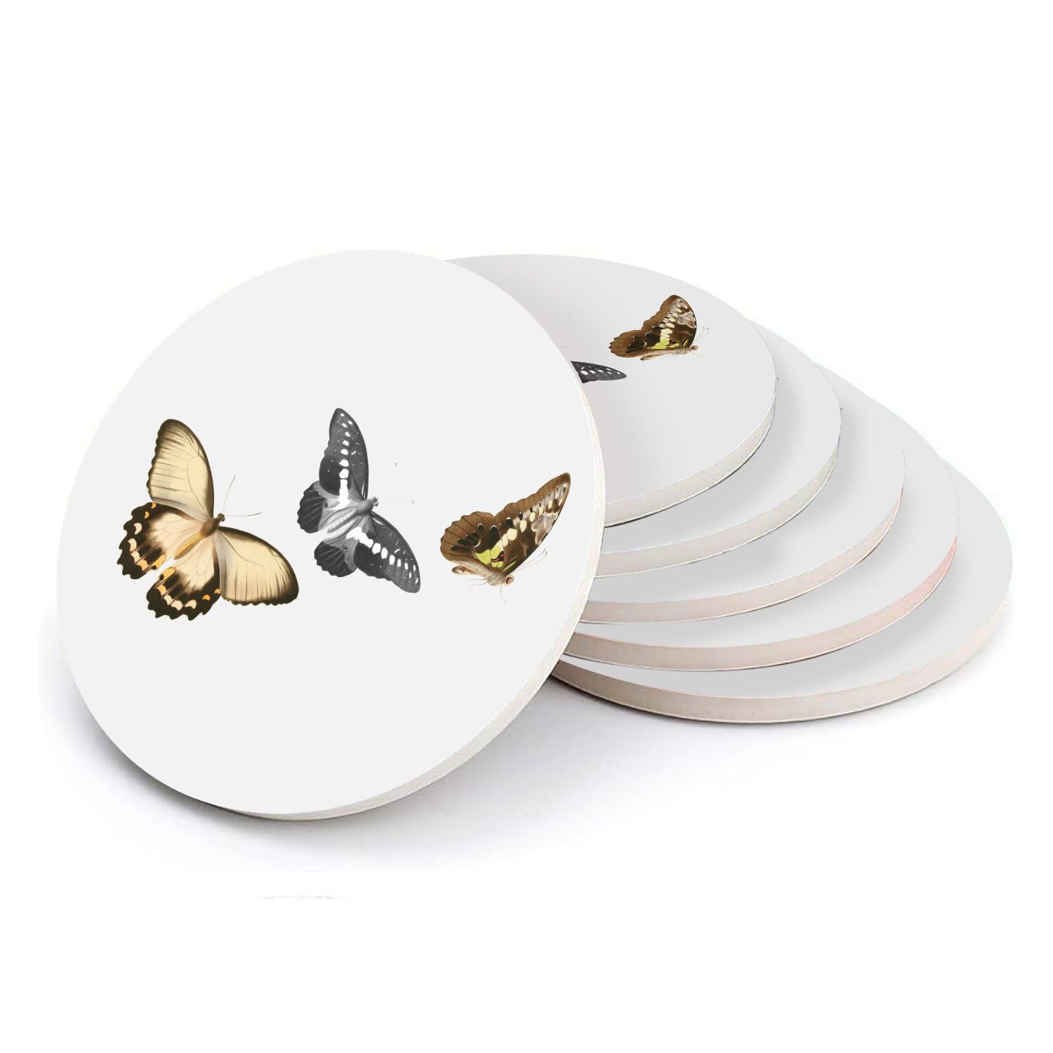Sous-verre céramique papillons anti-tache pour table basse lot de 6
