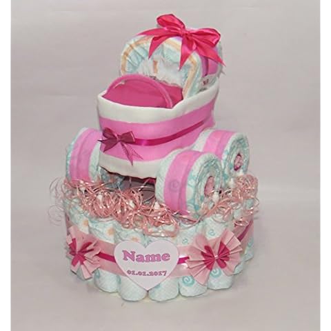 Windeltorte mit Windelkinderwagen babyrosa | Windelgeschenk Mädchen Cover