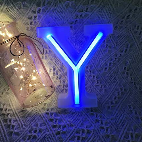 QiaoFei Letras de Luces de marquesina, letreros de neón, decoración de Pared Azul/decoración de Mesa para el hogar, Bar, Navidad, Fiesta de cumpleaños, día de San Valentín, Letras Azules