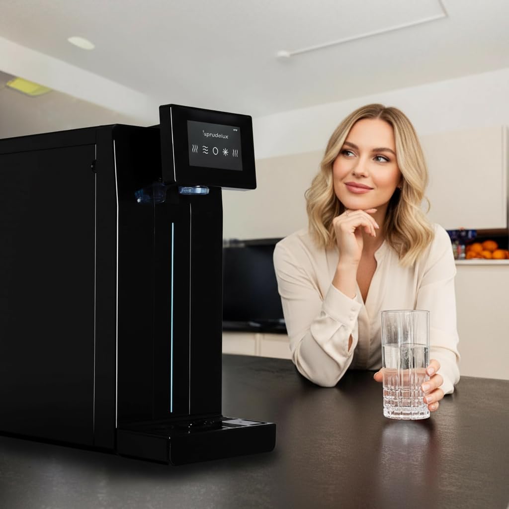 Power Soda Full Touch Wassersprudler – Auftisch Trinkwassersystem mit CO2-Karbonisierung, Auftisch-Tafelwasseranlage mit einstellbarer Kühltechnologie – Made in EU | (Schwarz)