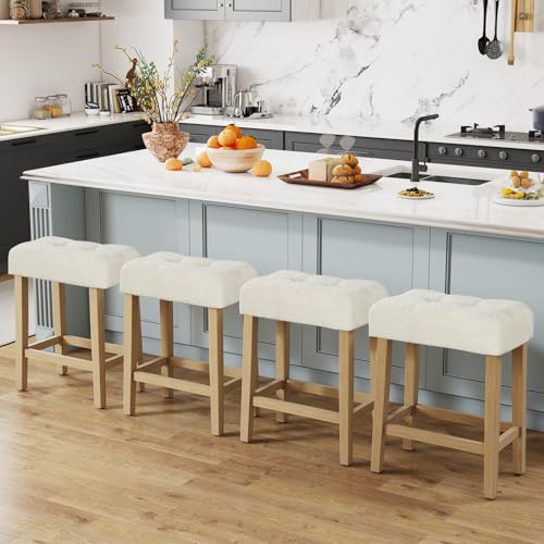 Image of GIANTEX Sherpa Bar Stools Set of 4, 24 inch Counter Height Kitchen Bar Chairs