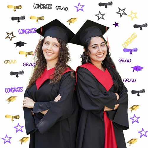 Image of Purple Gold and Black Graduation Confetti 2026, 1000 Pcs Congrats Grad Confetti Class of 2026 Party Table Centerpiece for 2026 Graduation Party Decorations