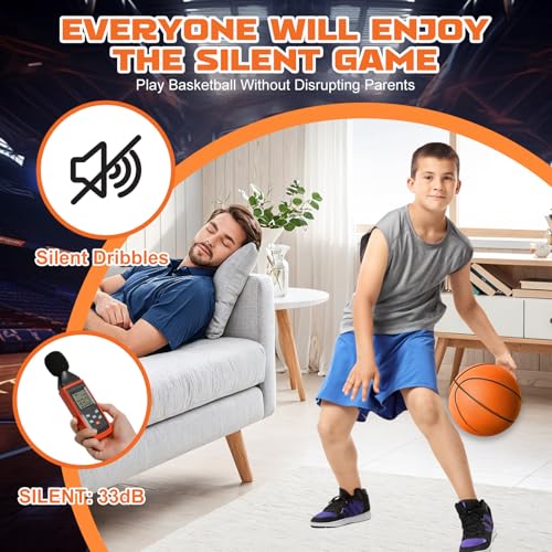 LKTNLKT Silent Basketball Size 7 (29.5") – Grooved Airless Foam Indoor Basketball for Quiet Dribbling and Indoor Training, Pro PU Material – Achieve Real Feel Higher Bounce Quieter (Orange) — view 2