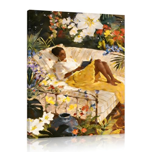 Yeesjoee Afro Black Woman Reading Art Posters Wall, Vintage African