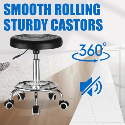 Image of CSS Furniture - 360Smooth Swivel Adjustable Height (16.5 to 20.5 inches) with Caster Wheels Doctor /Kitchen /Office /Chair /Cafeteria /Tattoo /Salon /Compact for Massage Bar Stool Finish (Black) 1Pc
