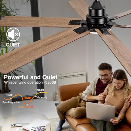 Image of BOOMJOY 60 Inch Black Outdoor Ceiling Fans with Lights and Remote, Dimmable 6 Blade Large Outdoor Ceiling Fans for Patios, Indoor Ceiling Fan with Light for Bedroom Living Room