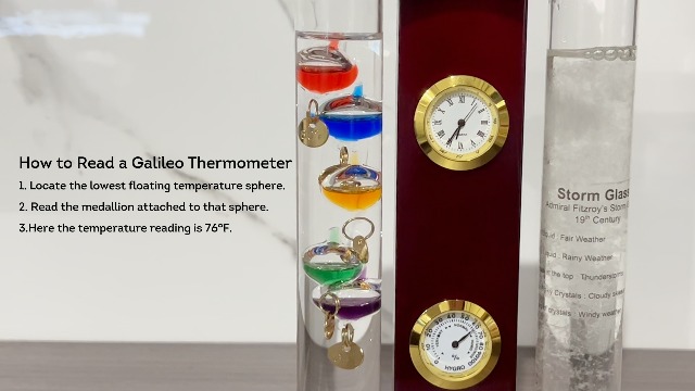 Galileo Weather Station With Thermometer, Quartz Clock, Barometer & Hygrometer - Mahogany Finish