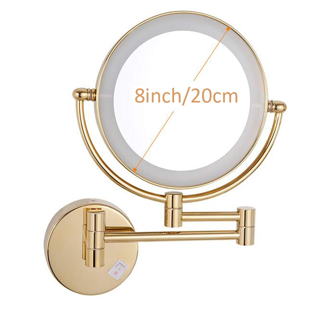 Miroir de salle de bain éclairé LED grossissement 3X extensible et orientable or
