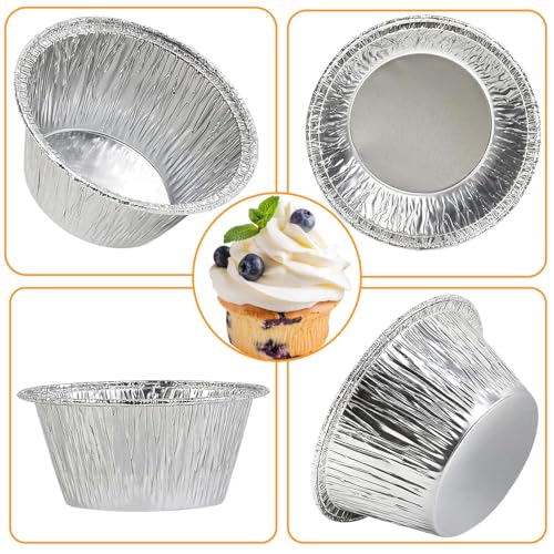 Aluminum Foil Baking Cups 150 Pcs, VIHOYOM 3 Oz Disposable Ramekin Aluminum Cupcake liners, Silver Foil Baking Cups Muffin Liners for Egg Tart, Baking, Cupcake, Pudding, Appetize