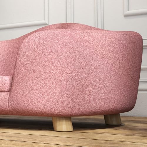 PawHut Haustiersofa Hundematte Hundebett Hundesofa Hundecouch Katzen Sofa mit Kissen Rückentasche Plüsch Schaumstoff Kiefernholz Rosa 70 x 47 x 30 cm