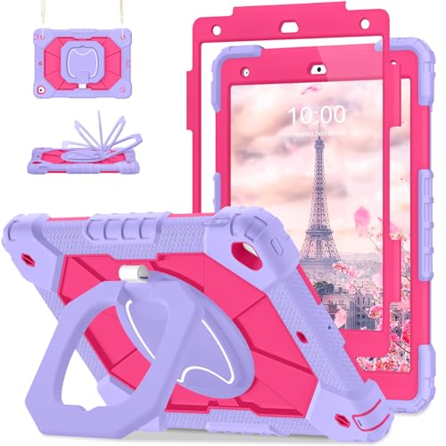 Image of Auizotl Case for iPad 9th /8th /7th Generation 10.2 Inch iPad Case 9th Generation with Screen Protector /Rotate Stand /Pen Holder,Military Grade Shockproof i Pad 9th /8th /7th Gen Cases,Purple Pink
