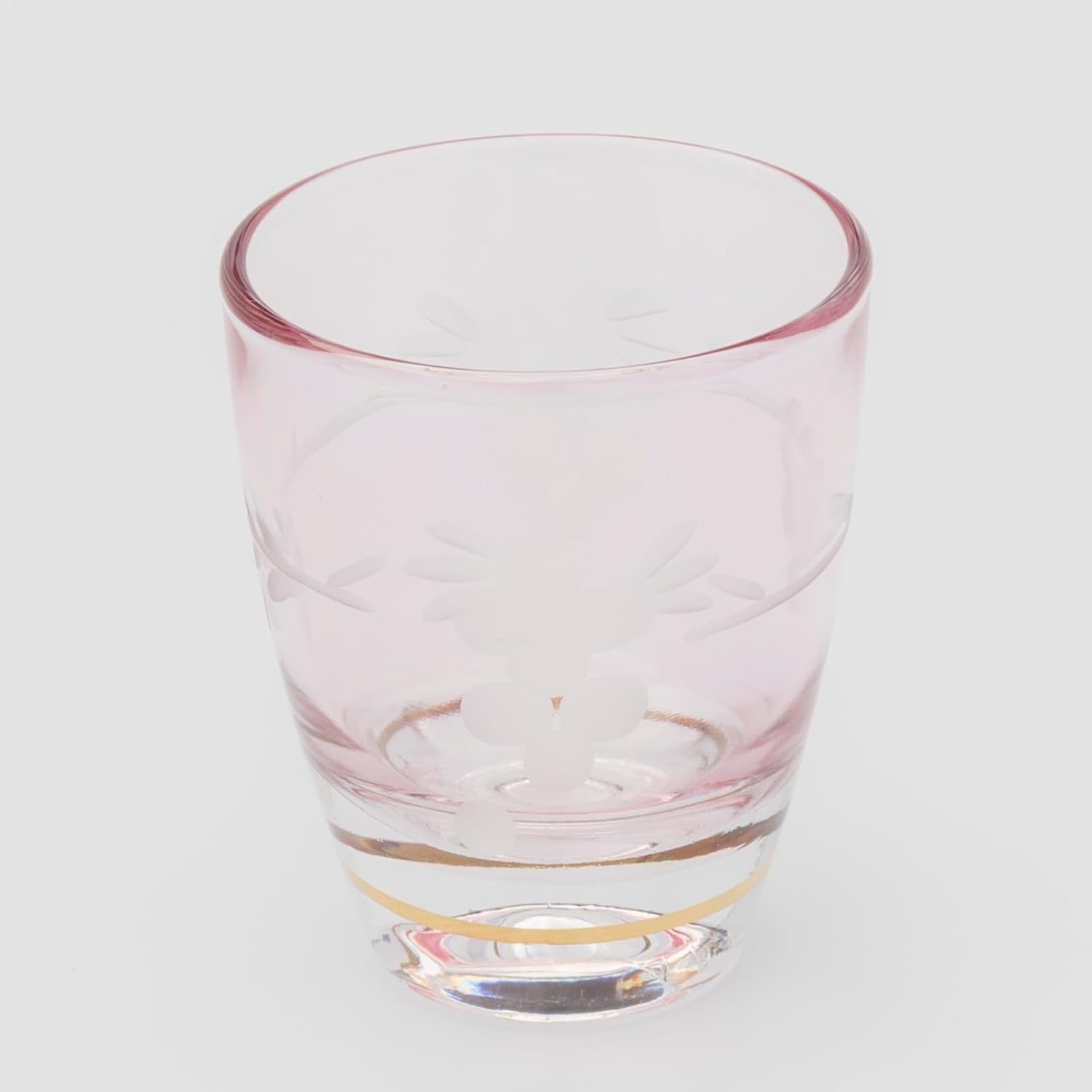 Otsuka Glass G-1-15-1PK-1P Shot Glass, Double Cold Sake Cup, Approx. 1.7 fl oz (50 ml), Natsume Shape, Flower Kiriko, Pink, Made in Japan