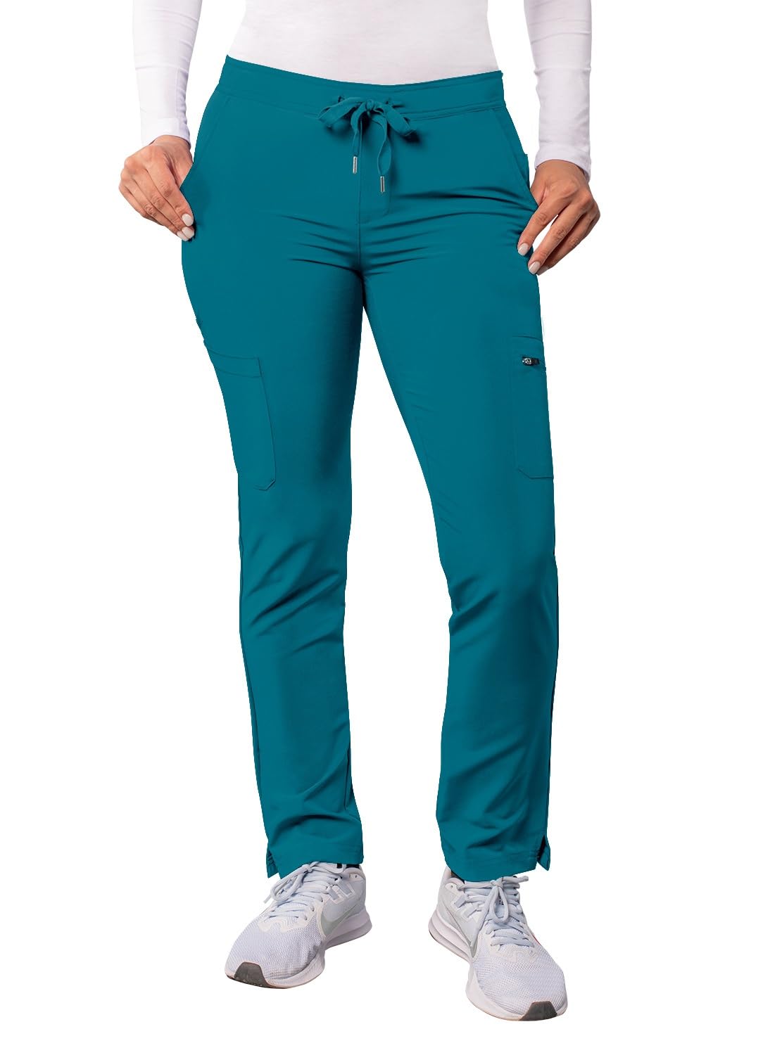 Adar Addition Scrubs for Women - Skinny Leg Cargo Drawstring Scrub Pants - A6104 - Caribbean Blue - M