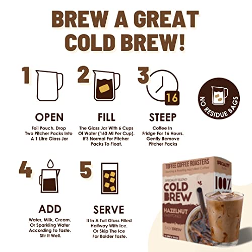 Image of Toffee Coffee Roasters | Hazelnut Cold Brew | Free Mason Jar | Easy Brew Grounded Coffee Freshly Roasted | Pack of 3 Bags | 100% Arabica | Makes 12 Cups