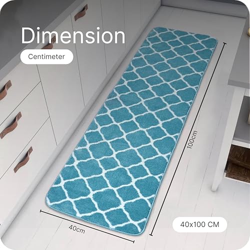 Image of Saral Home Tangier Soft Microfiber Durable & Washable Multipurpose Bedside Runner for Home /Kitchen /Living Area /Lobby /Office Entrance with Anti Skid Backing (Turq, 40x100 Cm)