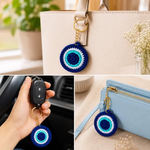 Image of Handmade Crochet Keychain for Women & Girls, Cute Yarn Key Ring, Bag Charm, Car Key Holder & Gift, Aesthetic Handmade Floral Accessory