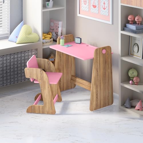 Image of Alex Daisy Texas Height Adjustable Kids Study Table & Chair Set | Non-Toxic Safe Material | Soft Coated Premium Finish | Engineered Wood Kids Study Desk (Pink)