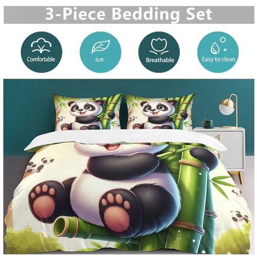 Parure de lit panda 3 pièces de qualité supérieure avec housse de couette zippée microfibre