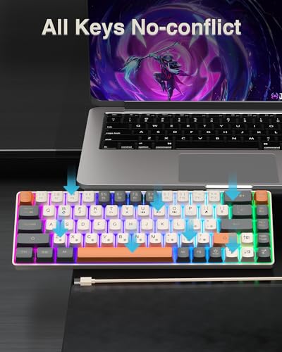 Image of CORBOBO 60 Percent Keyboard,RGB Backlit Gaming Keyboard USB-C Wired,Portable 68 Keys Compact Mini Keyboards for Business Trips,Office,PC Games (SK968,Grey&Orange)