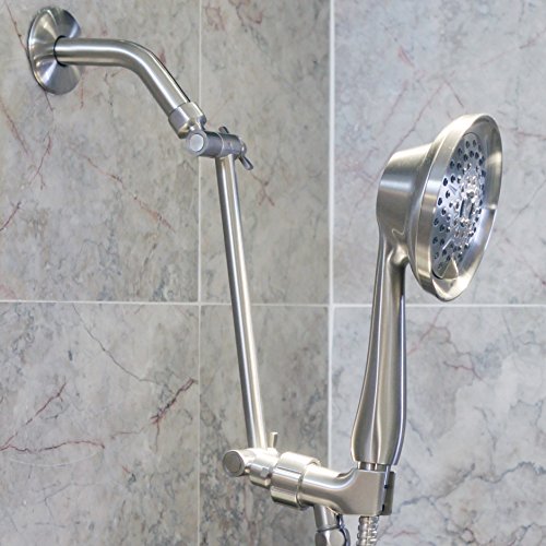 Adjustable Shower Head Extension Arm - 10 Inch Brass Shower Arm Extender Hardware - Brushed Nickel #TOP5