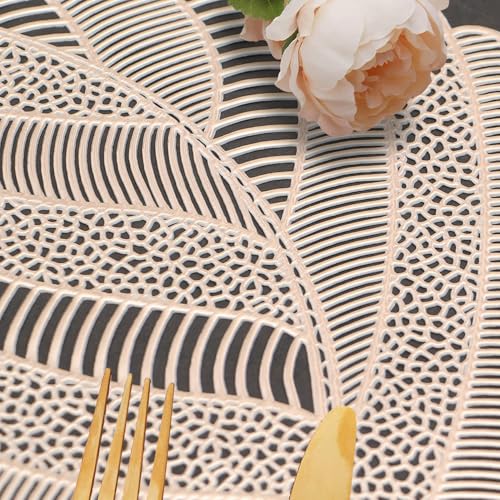 Image of Dakshya Industries Set of 2 PVC Waterproof Table Placemats (45x30 cm) - Heat Resistant, Washable Dining Mats (Gold)