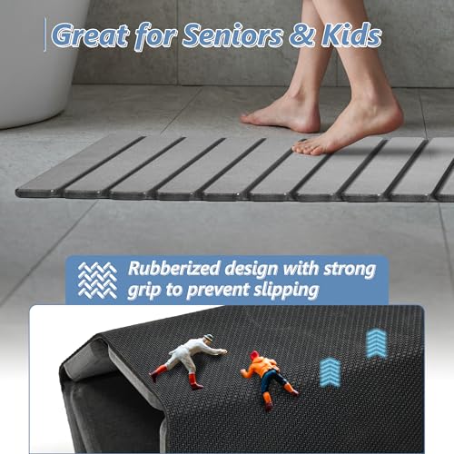 AWW Foldable Grey Diatomaceous Earth Bath Mat - Super Absorbent, Non-Slip, Quick-Drying, Easy to Clean, Compact Storage