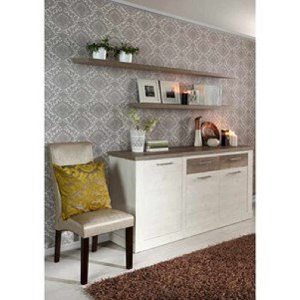 Forte DURO Kommode mit 3 Türen und 2 Schubkösten, Holzwerkstoff, Pnie Weiß /Antikeiche, 173,9 x 90,3 x 41,3 cm