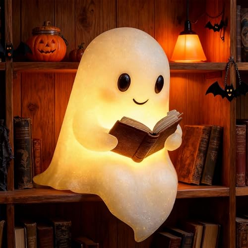 Bukbas Niedliche Geister-Leselampe Geisterlampe Nachtlicht Kinder Ghosts Deko Kleine Lampe 3D LED Geister Statue Nachtlicht Schlafzimmer Halloween Dekoration für Leser und Buchliebhaber