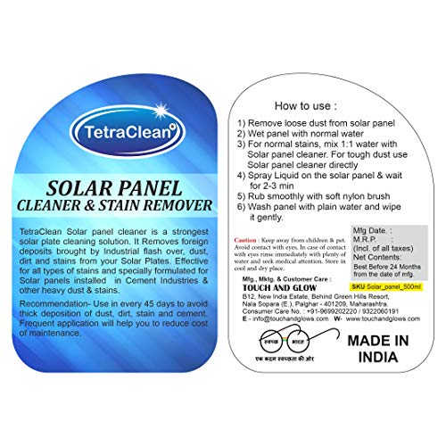 Image of TetraClean Solar Panel Cleaner and Stain Remover in Spray Bottle | For Home & Commercial Use, (500 ML)