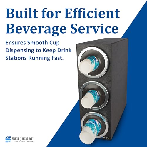 Image of San Jamar Ez-Fit Cup Dispenser Cabinet with 3 Tiers for Restaurants, Dining Halls, and Fast Food, Plastic, 22.375 x 7.75 x 23.75 Inches, Silver