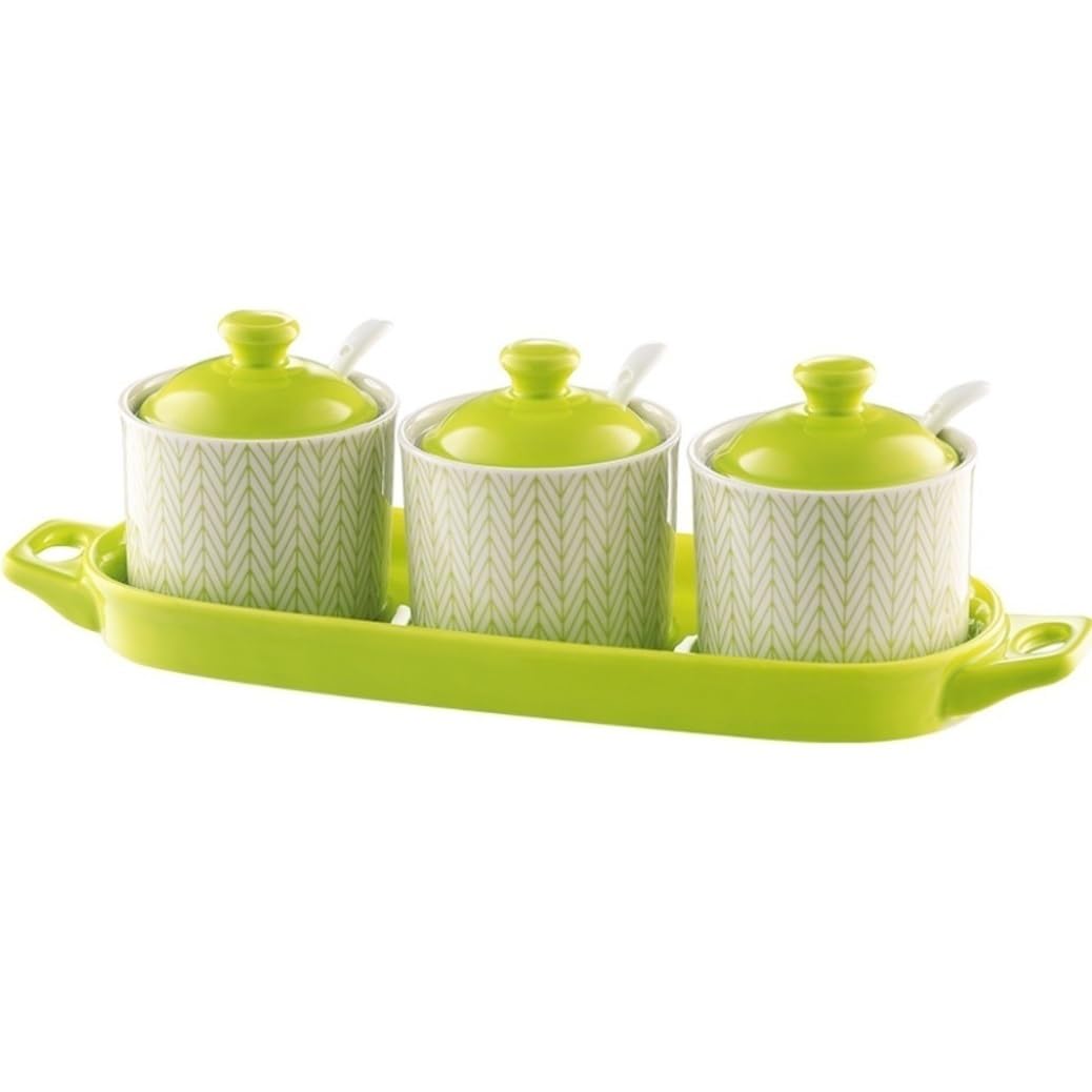 BCJMKDX Fermenter. Spice Container Set Ceramic Seasoning Pot With Spoon And Lid Kitchen Seasoning Jar(A)
