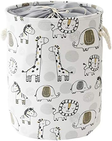 INough Baby Hamper Laundry Basket, Laundry Hamper for Boys, Kids Storage Basket Animal Basket, Safari Nursery Decor Toy Storage Organizer with Drawstring Closure Nursery Hamper for Toddler(Giraffe)