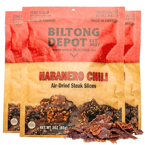 Biltong Depot Habanero Chili Biltong Slices Bundle - 3oz (3 Pack) | Air-Dried Beef Jerky Snack | Spicy Flavor| High Protein | Zero Sugar | Keto & Paleo Friendly | Gluten Free | No Artificial Preservatives | No MSG
