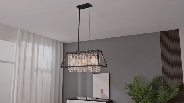 Image of LMQNINE Chandeliers for Dining Room, 4-Light Trapezoidal Industrial Dining Room Light Fixture Farmhouse Chandelier Crystal Pendant Lights Kitchen Island Living Room (Black 35.43 inch)