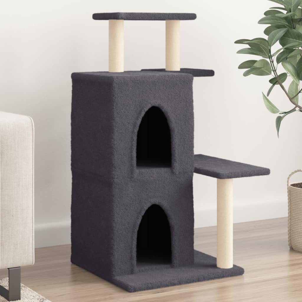 Tiragraffi con colonne tiragraffi in sisal, grigio scuro, 97 cm, robusto albero da arrampicata in legno con grotta, amaca e cuccia per gatti in appartamento e balcone