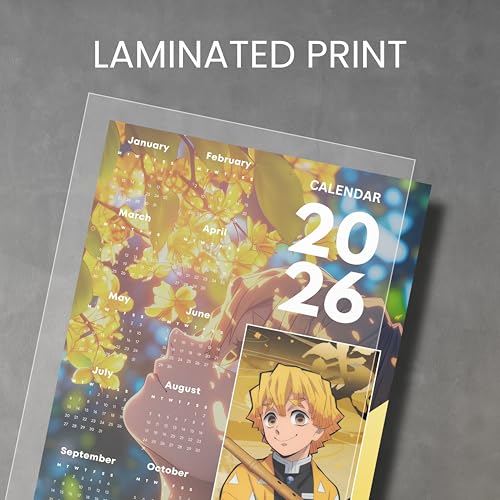 Image of 2026 Anime Wall Calendar 12 x 18 Inch | Zenitsu Agatsuma Theme | Aesthetic Anime Poster Calendar | Room & Wall Decoration | Premium Print